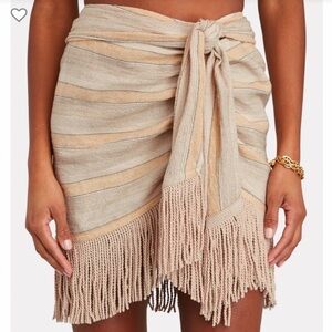 Just Bee Queen S linen cotton fringe mini Charlie skirt yellow oatmeal MSRP $375